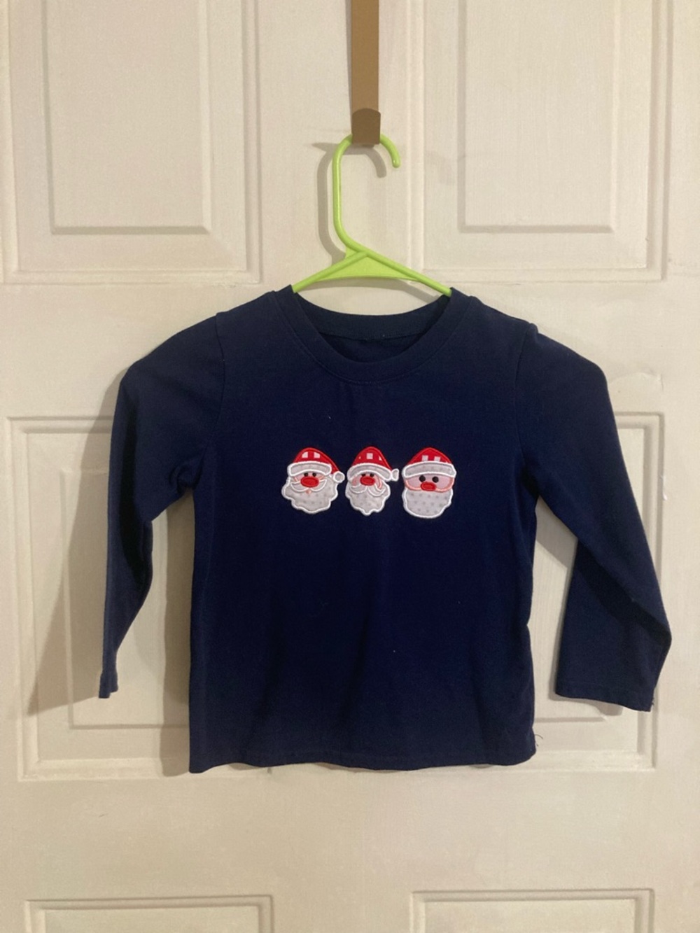 Kids Navy Long-Sleeve Shirt with Santa Appliqués